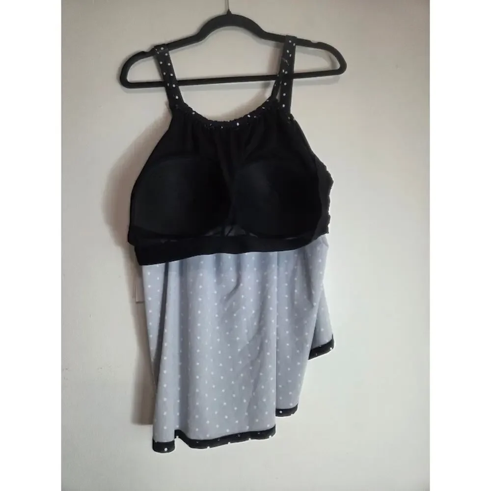 NWT Swimsuits for All Black White Polka Dot Built in Bra Tankini Swim size 26